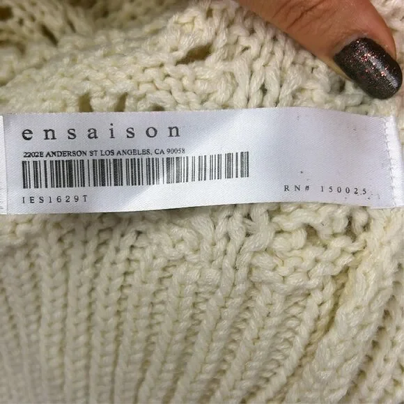 En Saison Anthropologie Dee Ruffled Sweater Cream Balloon Sleeve Pointelle S EUC - Picture 13 of 14